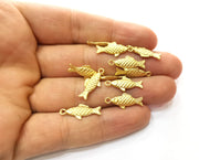 10 Fish (Double Sided) Charms Gold Plated Charms (20x8mm)  G18200