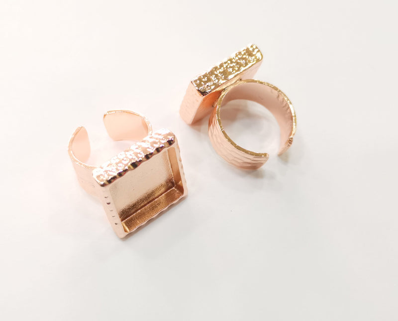 Rose Gold Ring Blank Base Bezel Settings Rose Gold Cabochon Base Mountings Adjustable Resin Ring (16x16mm Blank)  G18701