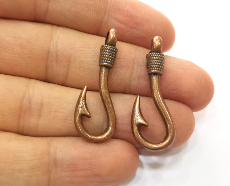 2 Copper Hook Charms Antique Copper Plated Charms (36x13mm) G18704