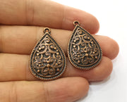 2 Teardrop Charms Antique Copper Plated Charms (33x22mm)  G18705