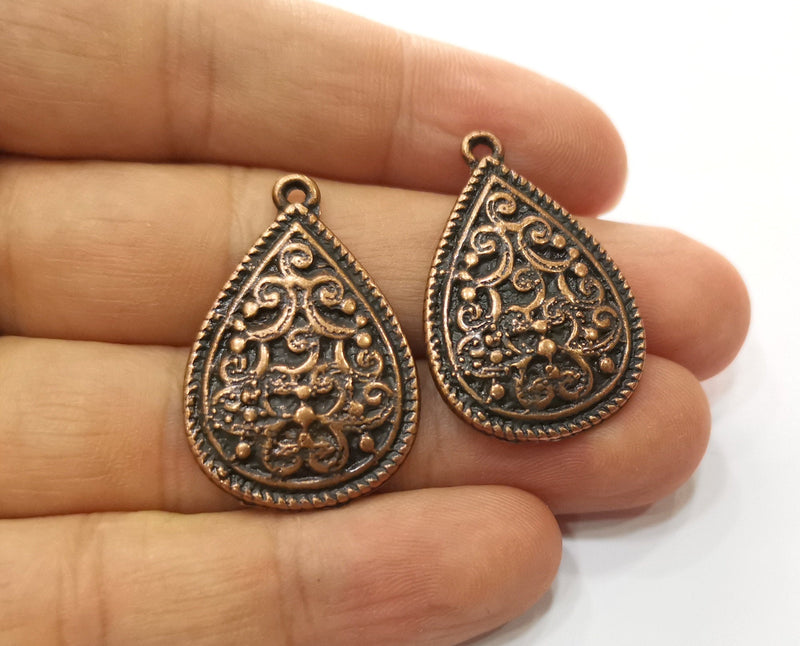 2 Teardrop Charms Antique Copper Plated Charms (33x22mm)  G18705