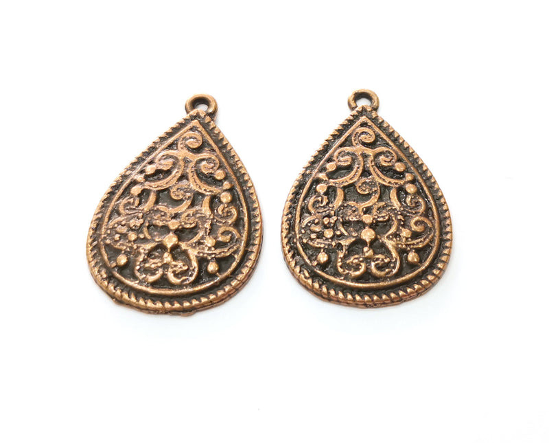 2 Teardrop Charms Antique Copper Plated Charms (33x22mm)  G18705