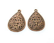 2 Teardrop Charms Antique Copper Plated Charms (33x22mm)  G18705