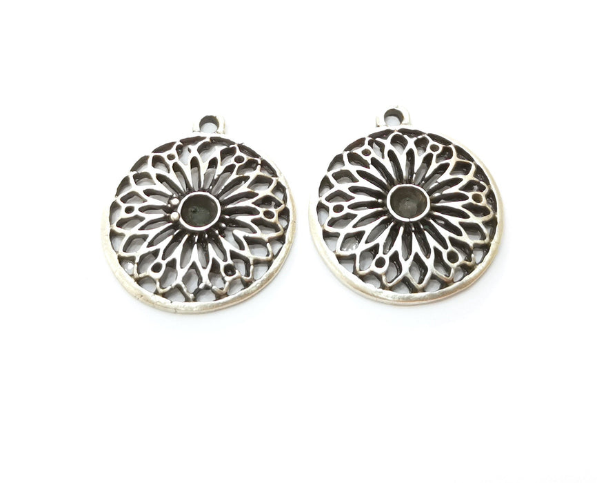 4 Silver Flower Charms Antique Silver Plated Charms (26x23mm)  G18713