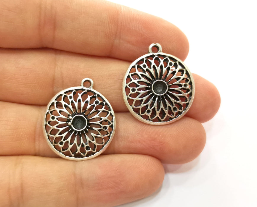 4 Silver Flower Charms Antique Silver Plated Charms (26x23mm)  G18713