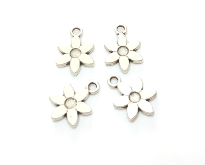 10 Flower Charms Antique Silver Plated Charms (17x12mm)  G18714