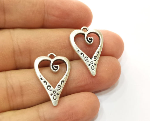 10 Heart Charms Antique Silver Plated Charms (25x17mm) G18715