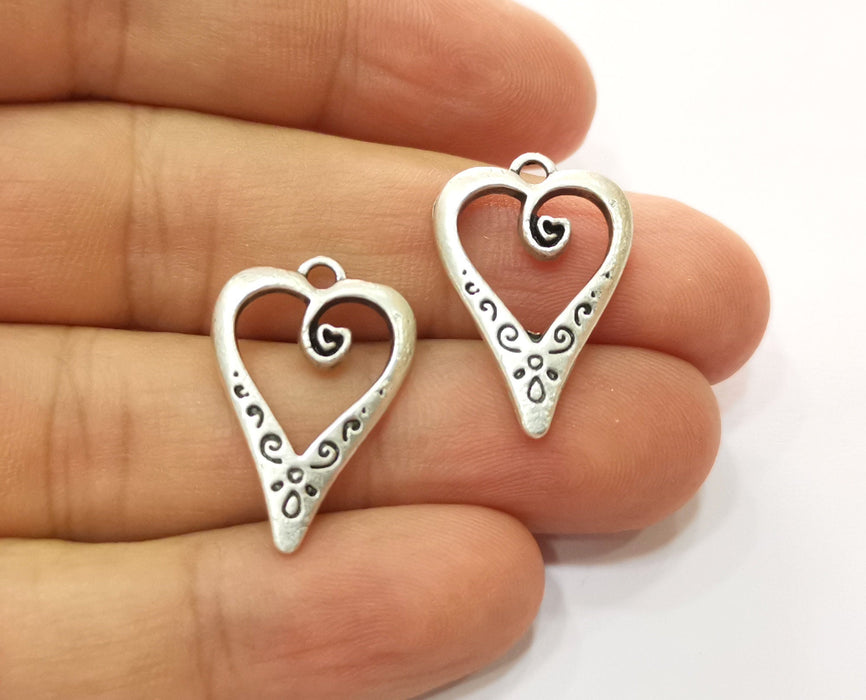 10 Heart Charms Antique Silver Plated Charms (25x17mm) G18715