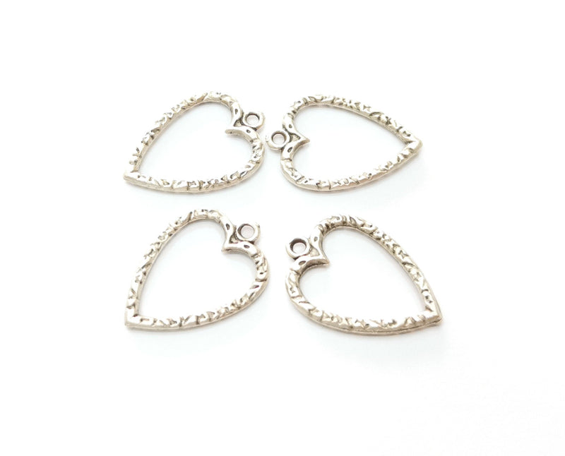 10 Heart Charms Antique Silver Plated Charms (21x15mm) G18716