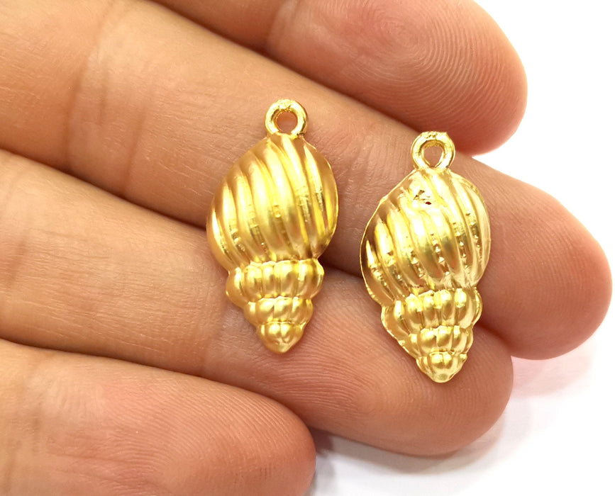 4 Conch Sea Shell Charms Gold Plated Charms (24x13mm)  G18216