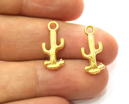 10 Cactus Charms Gold Plated Charms (20x9mm) G18217