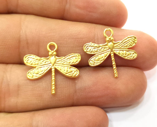 8 Dragonfly Charms Gold Plated Charms (21x19mm)  G18224