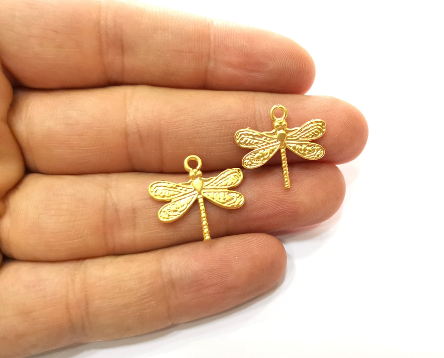 8 Dragonfly Charms Gold Plated Charms (21x19mm)  G18224