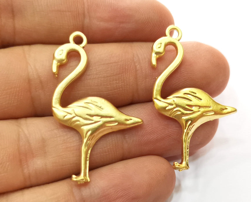 4 Flamingo Charms Gold Plated Charms (39x24mm)  G18227