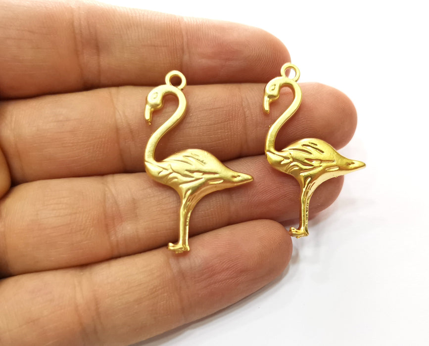 4 Flamingo Charms Gold Plated Charms (39x24mm)  G18227