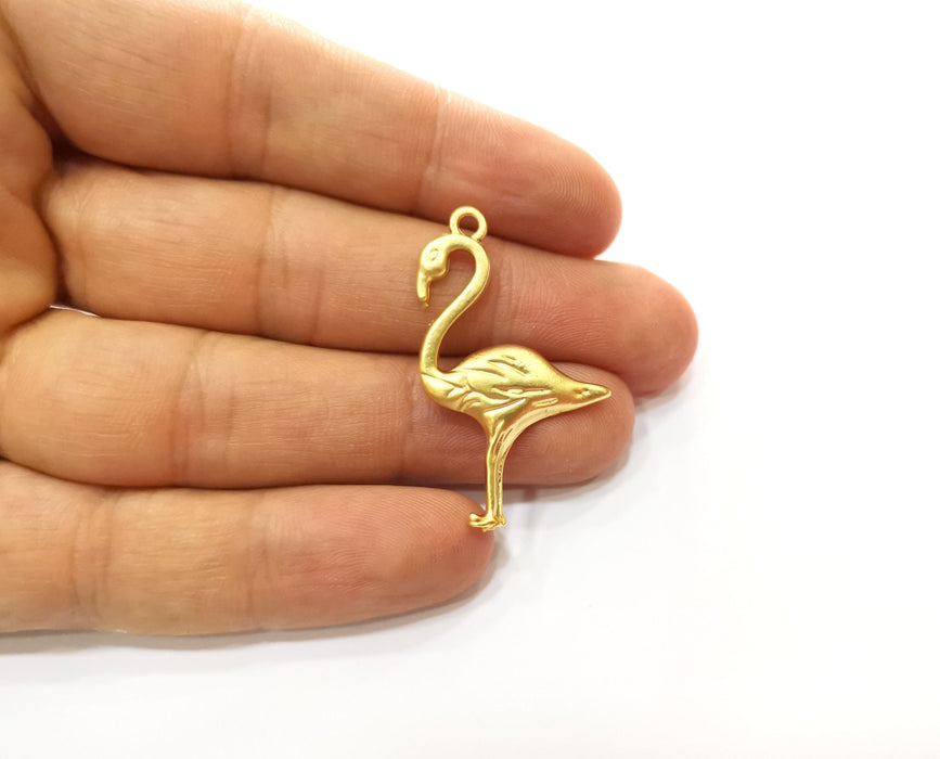 4 Flamingo Charms Gold Plated Charms (39x24mm)  G18227