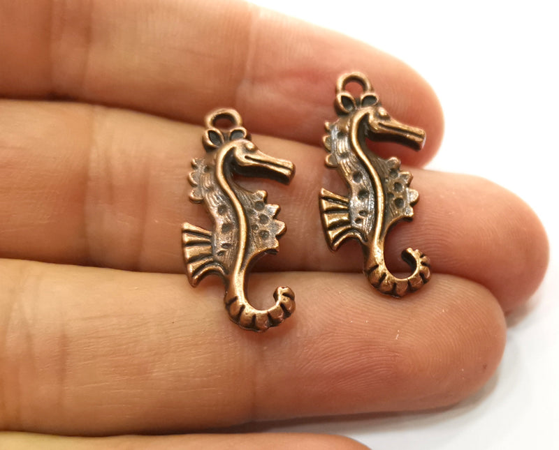 5 Seahorse Charms Antique Copper Plated Charms (28x13mm)  G18231
