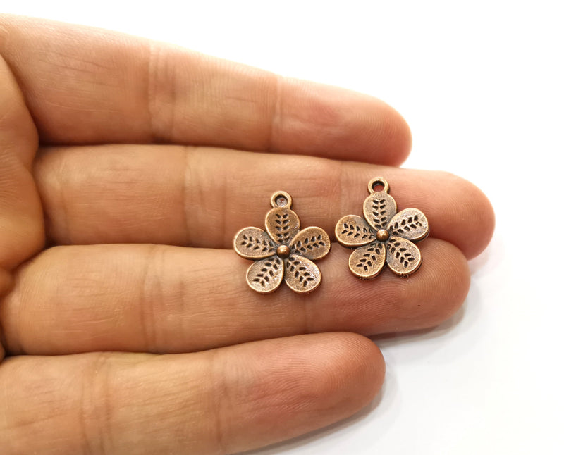 10 Flower Charms Antique Copper Plated Charms (19x16mm)  G18241