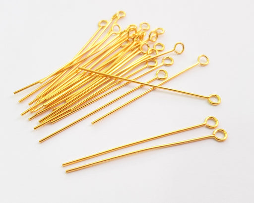 20 Gold Eye Pins Gold Plated Brass Eye pin (45 mm), Findings G18252