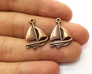 10 Sailing Ship Antique Copper Plated Charms (23x17mm)  G18261