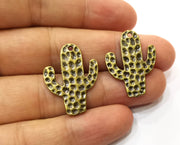 4 Hammered Cactus Charms Antique Bronze Plated Charms (30x23mm)  G18266