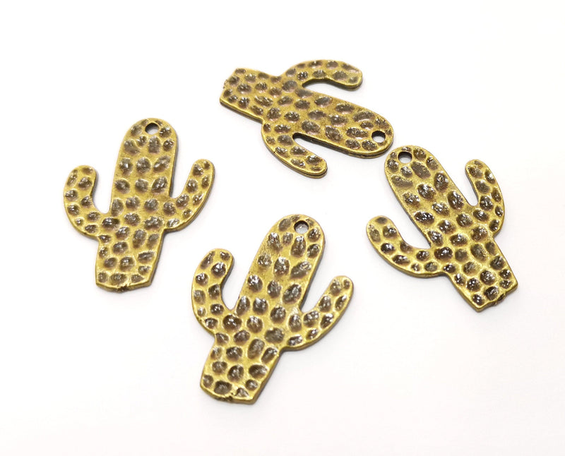 4 Hammered Cactus Charms Antique Bronze Plated Charms (30x23mm)  G18266
