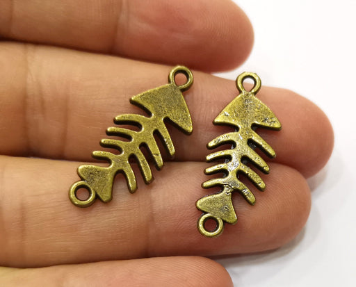 10 Fish bone Charms Connector Antique Bronze Plated Charms (31x12mm)  G18270