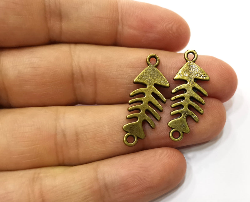 10 Fish bone Charms Connector Antique Bronze Plated Charms (31x12mm)  G18270