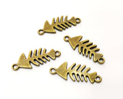 10 Fish bone Charms Connector Antique Bronze Plated Charms (31x12mm)  G18270