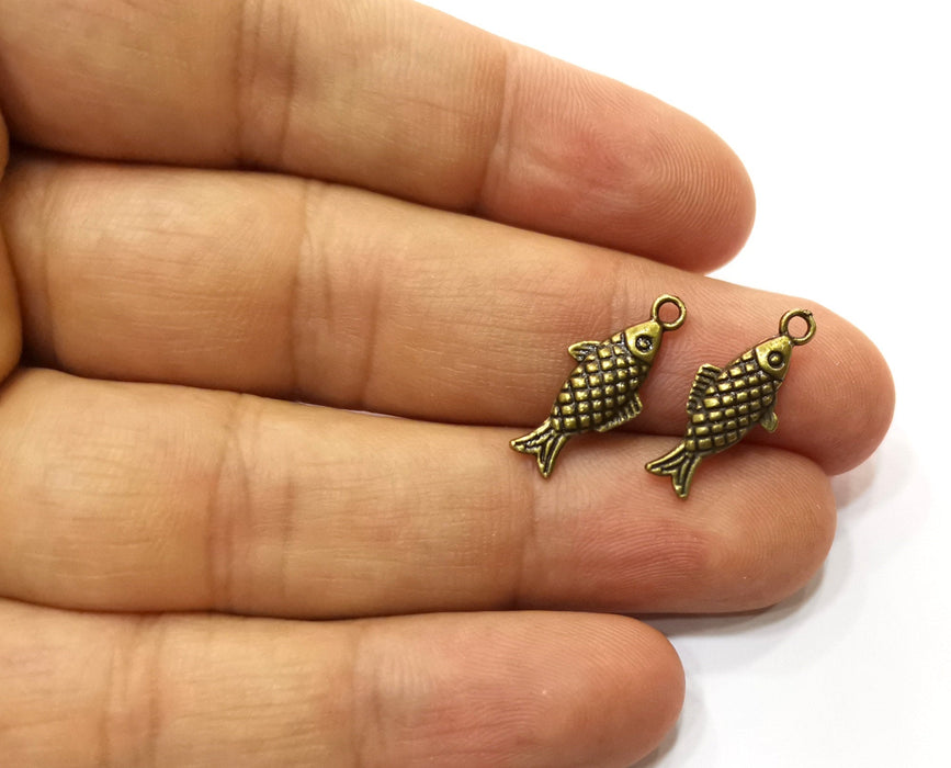 10 Fish (Double Sided) Charms Antique Bronze Plated Charms (20x8mm)  G18272