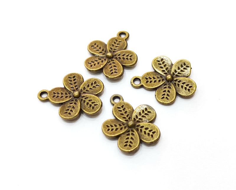 10 Flower Charms Antique Bronze Plated Charms (19x16mm)  G18275