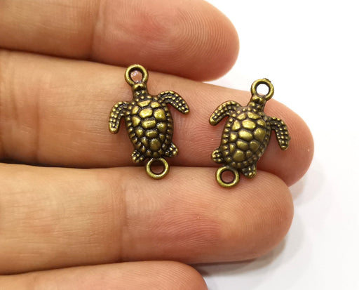 10 Sea Turtle Charms Connector Antique Bronze Plated Charms (20x14mm)  G18277