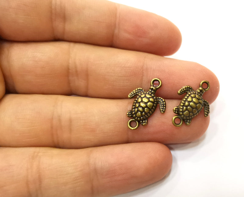 10 Sea Turtle Charms Connector Antique Bronze Plated Charms (20x14mm)  G18277