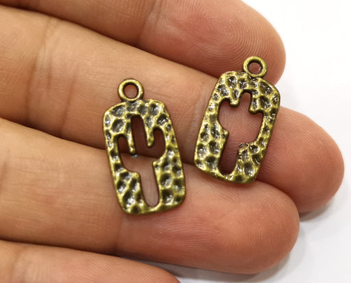 10 Hammered Cactus (Double Sided) Charms Antique Bronze Plated Charms (23x12mm)  G18285