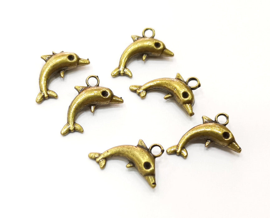 10 Dolphin Charms Antique Bronze Plated Charms (17x13mm)  G18287