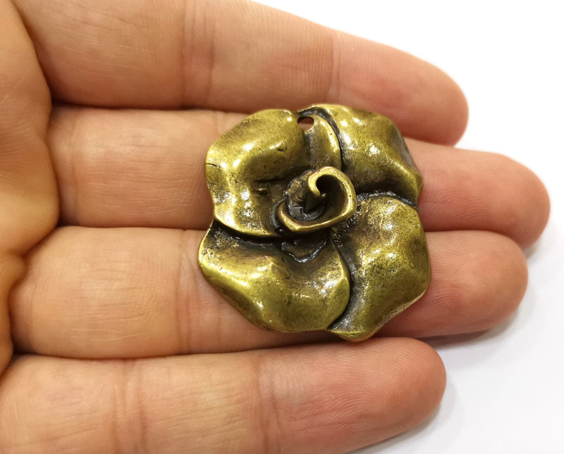2 Rose Charms Antique Bronze Plated Charms (38x35mm)  G18288