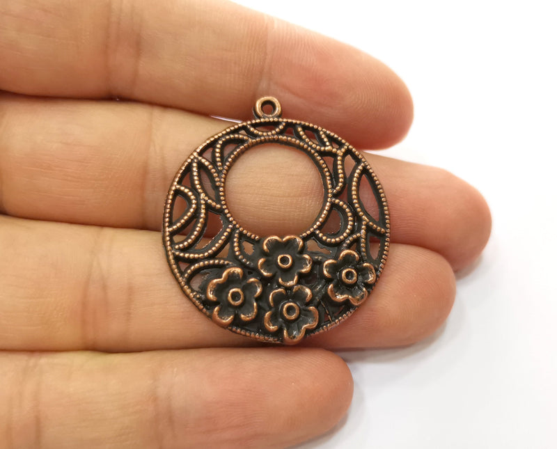 2 Flower Charms Antique Copper Plated Charms (38x34mm)  G18749