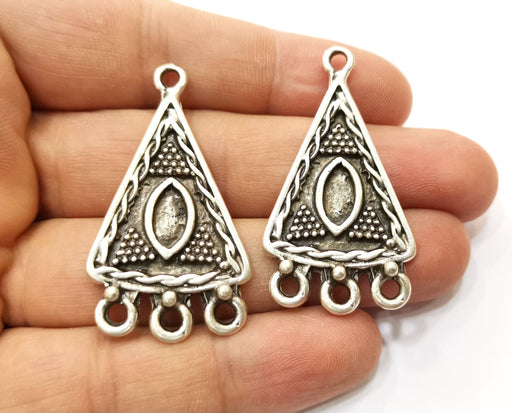 2 Silver Triangle Charms Connector Antique Silver Plated Charms (47x26mm)  G18292