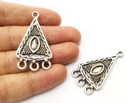 2 Silver Triangle Charms Connector Antique Silver Plated Charms (47x26mm)  G18292