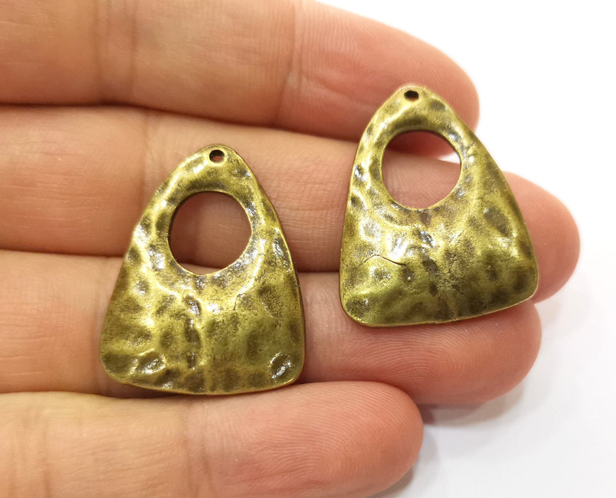 2 Antique Bronze Hammered Charms Antique Bronze Plated Charms (30x24mm)  G18759