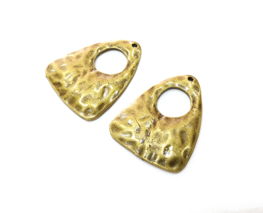 2 Antique Bronze Hammered Charms Antique Bronze Plated Charms (30x24mm)  G18759