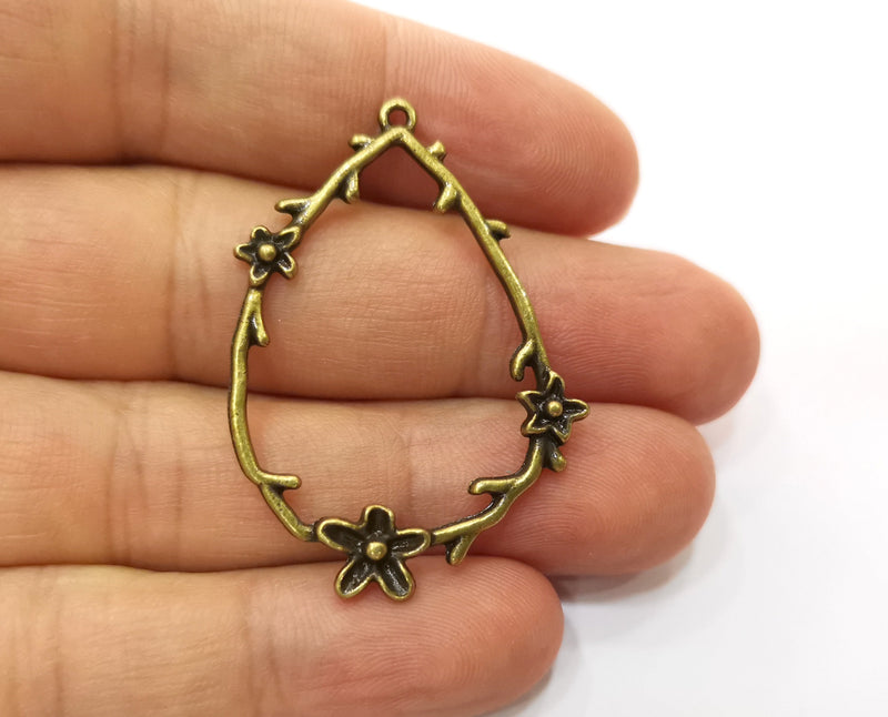 2 Flower Charms Antique Bronze Plated Charms (44x32mm)  G18760
