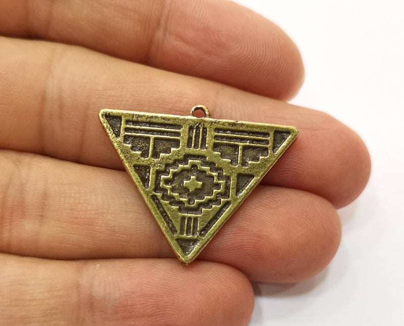 2 Triangle Charms Antique Bronze Plated Charms (33x25mm)  G18766