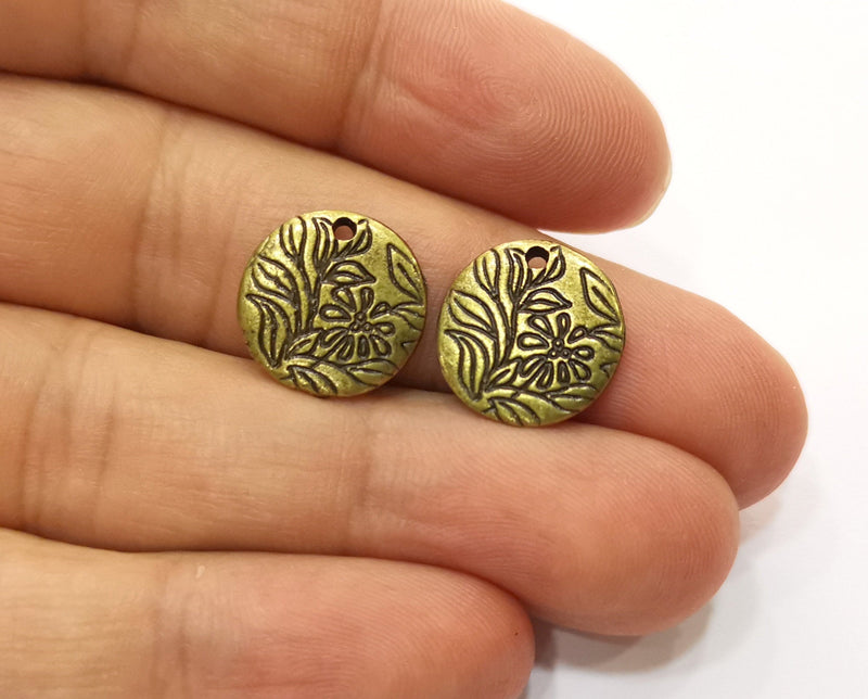 10 Flower Charms Antique Bronze Plated Charms (15mm)  G18777