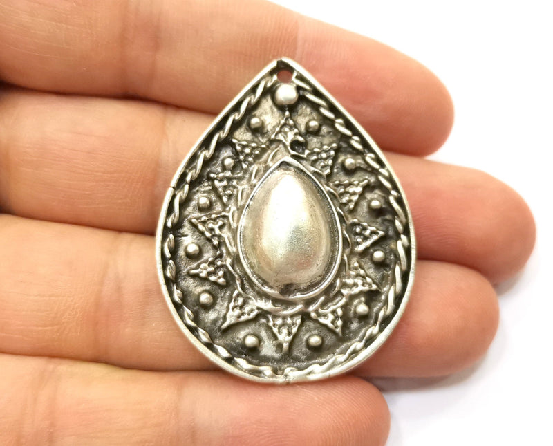 Silver Drop Charms Antique Silver Plated Charms (44x35mm) G18298