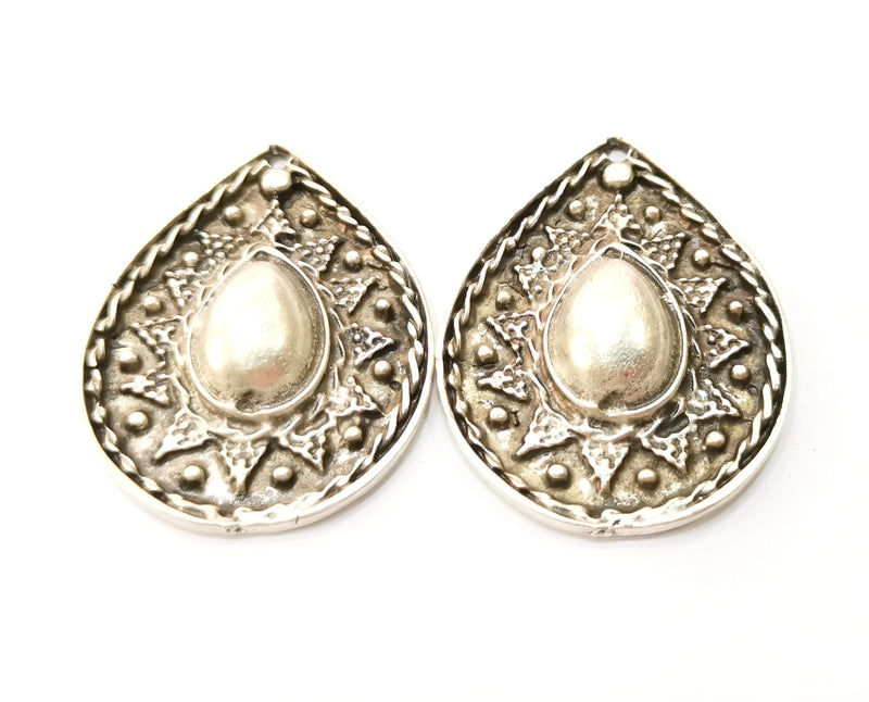 Silver Drop Charms Antique Silver Plated Charms (44x35mm) G18298