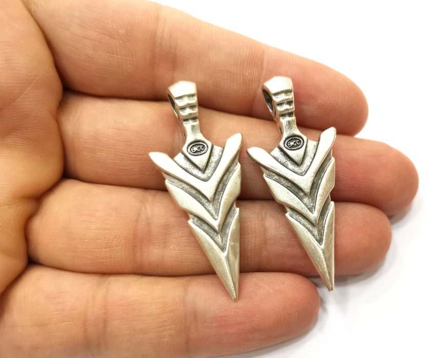 2 Silver Arrowhead Charms Antique Silver Plated Charms (47x20mm) G18302