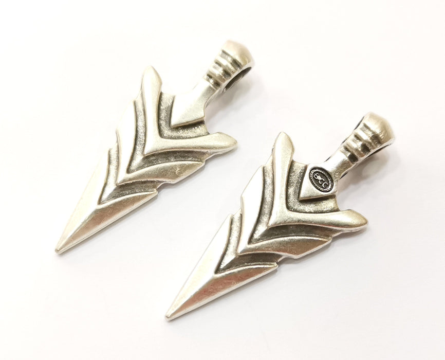 2 Silver Arrowhead Charms Antique Silver Plated Charms (47x20mm) G18302