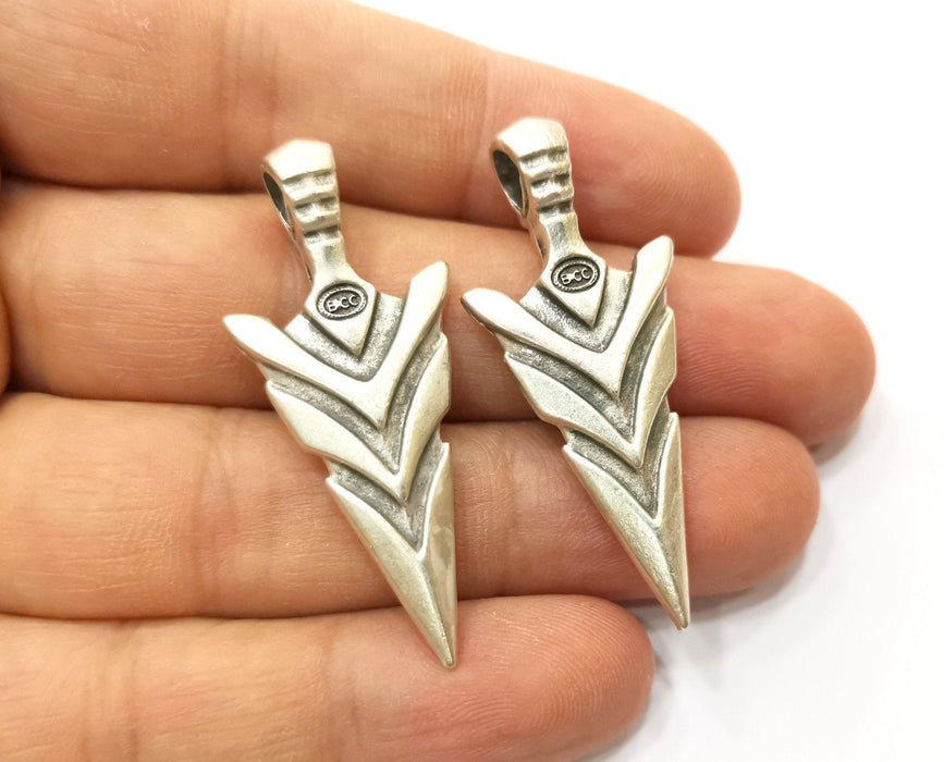 2 Silver Arrowhead Charms Antique Silver Plated Charms (47x20mm) G18302