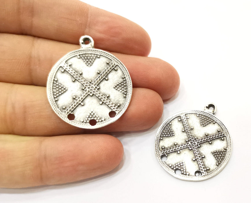 2 Silver Charms Connector Antique Silver Plated Charms (36x30mm) G18303